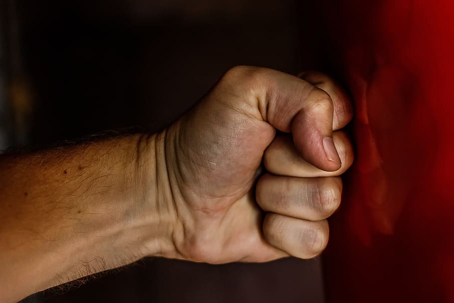 person's left fist, blow, power, wrestling, violence, victory, HD wallpaper