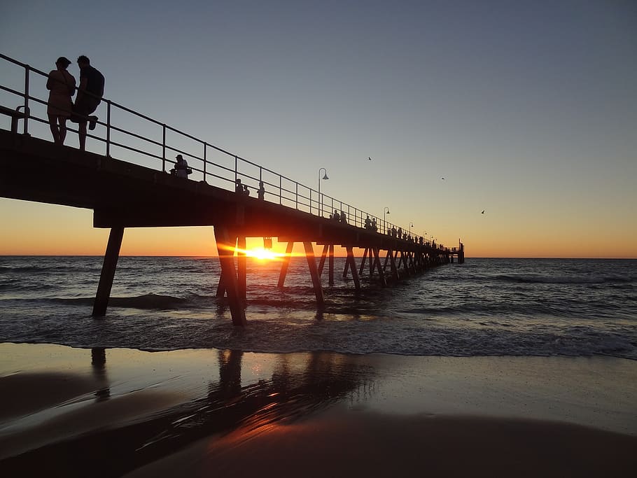 sunset, web, sea, water, pier, mood, lake, afterglow, sky, atmosphere HD wallpaper