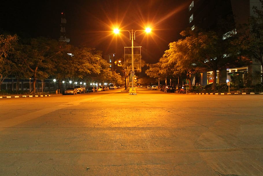 city, night, nobody, road, empty, alone, illuminated, street, HD wallpaper