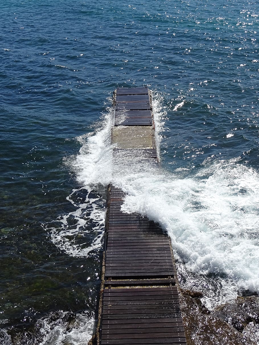 sea, wave, motion, water, sport, architecture, day, nature HD wallpaper
