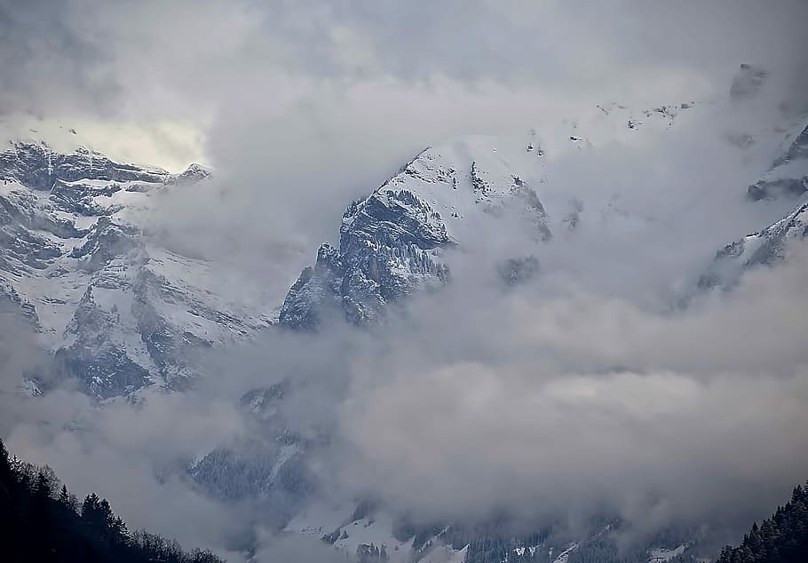 mountain covered by snow under white clouds, mountain covered with snow HD wallpaper