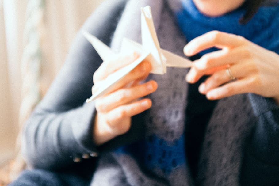 Origami bird in hands, abstract, lifestyle, objects, people, women HD wallpaper