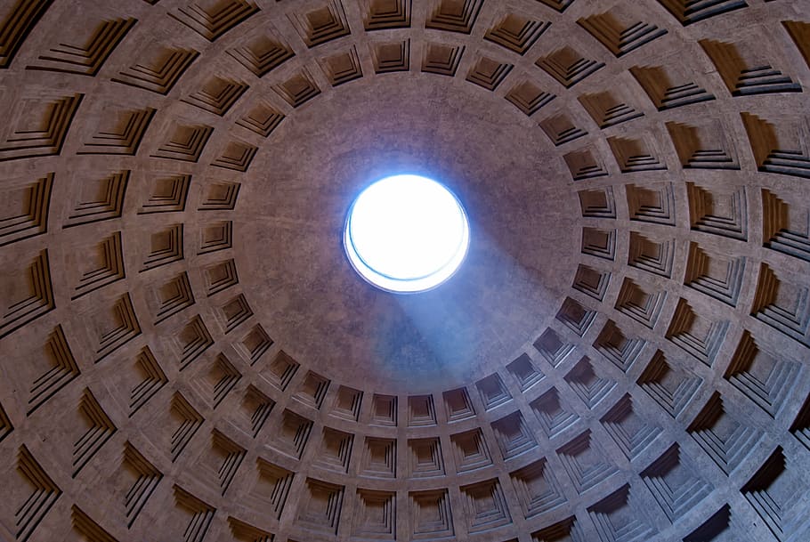 gray concrete ceiling with light ray, dome, skylight, architecture HD wallpaper