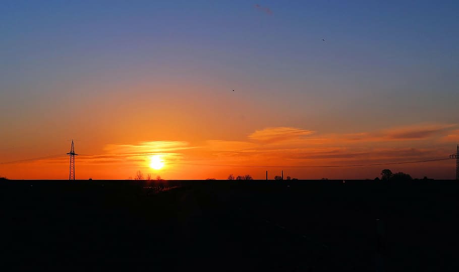 sunset, clouds, landscape, evening sky, abendstimmung, december HD wallpaper