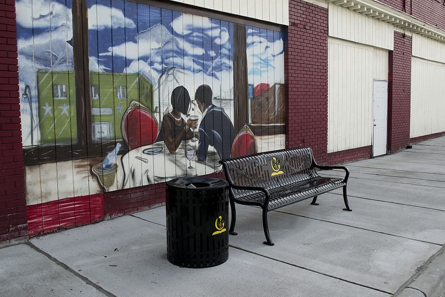 bench, sidewalk, downtown, real people, built structure, architecture HD wallpaper