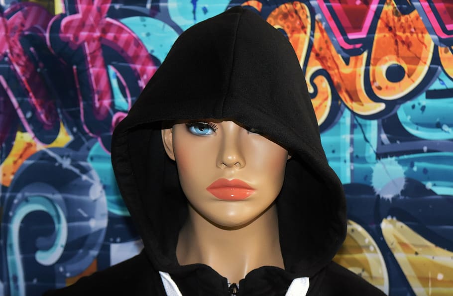 Hd Wallpaper Mannequin Wearing Black Hoodie Beside Wall With Graffiti Model Wallpaper Flare 7134