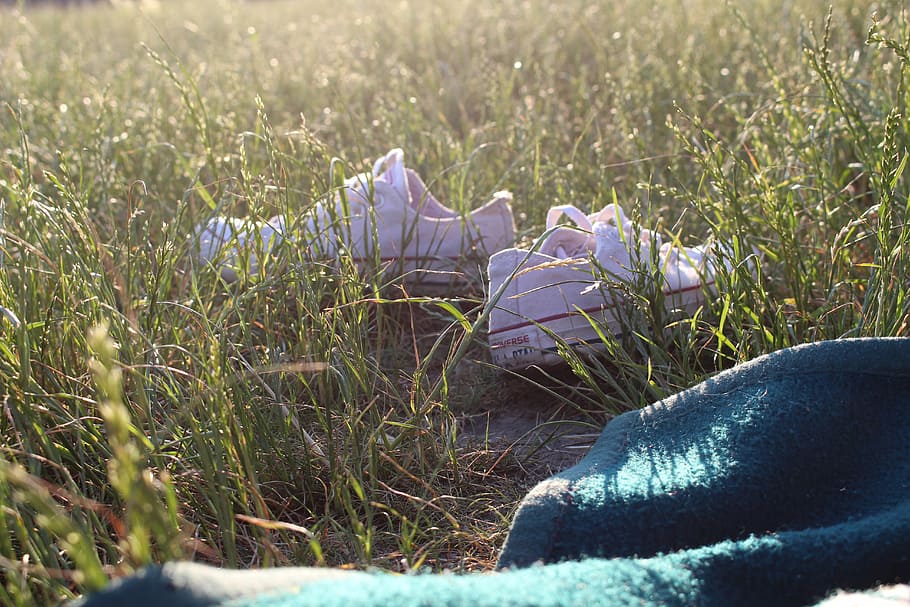 Shoes, Grass, Day, field, outdoors, no people, nature, plant HD wallpaper