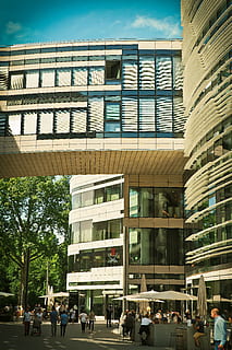 architecture, modern, building, facade, glass, abstract, kö bow HD wallpaper