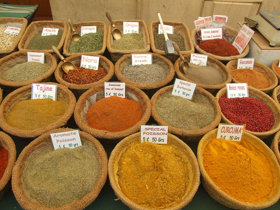 market, provence, spices, choice, variation, text, food, food and drink HD wallpaper