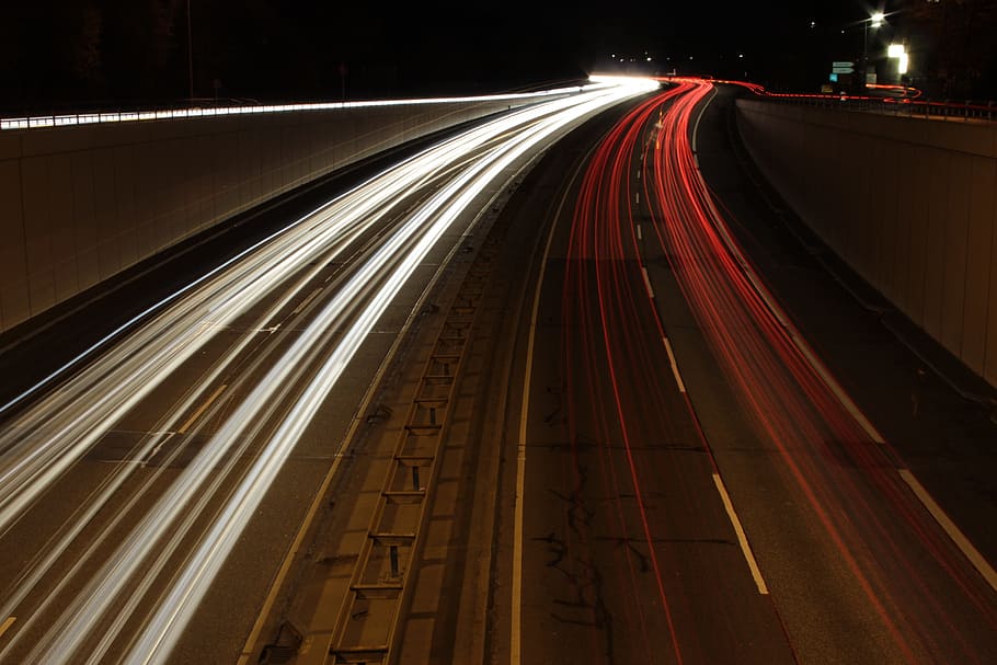 time-lapse photography of road, highway, night, lights, speed HD wallpaper