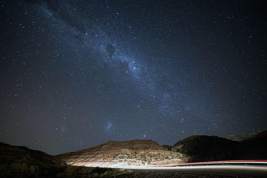 astrology, astronomy, dark, evening, landscape, lights, long exposure HD wallpaper