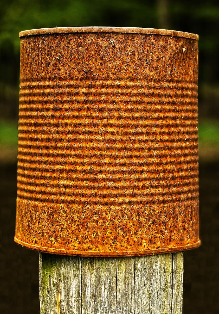 post, box, rusty, tin can, wooden posts, post completion of, HD wallpaper