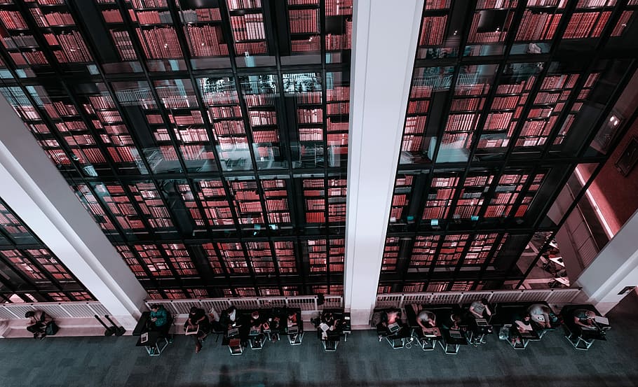 top view of building, aerial photography of black and red glass buildings HD wallpaper