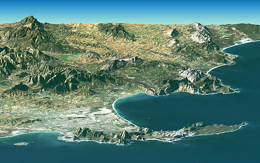 Elevation Map of Cape Town, South Africa, bay, photos, geography HD wallpaper