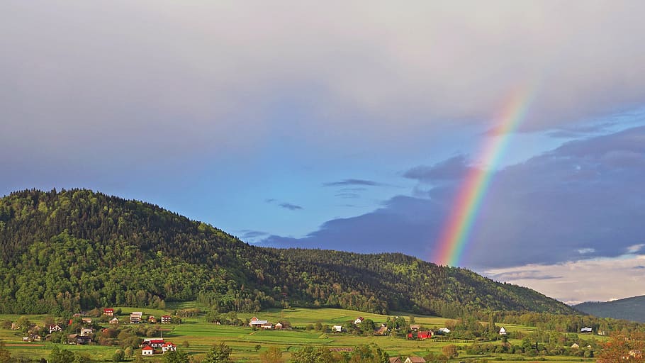 mountains, summer, view, landscape, nature, rainbow, scenics - nature HD wallpaper