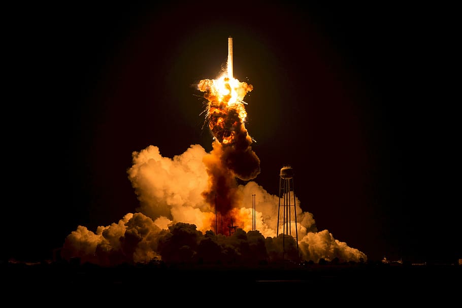 explosion during nighttime, antares orb 3, launch failure, rocket