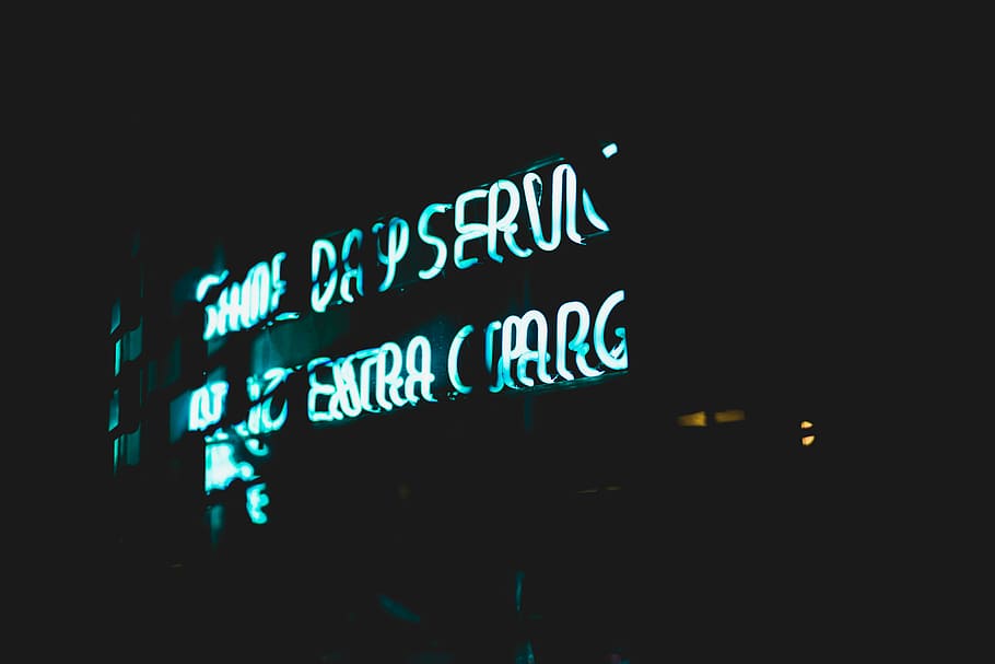 turn-on signage, blue neon light signage, dark, night, urban HD wallpaper