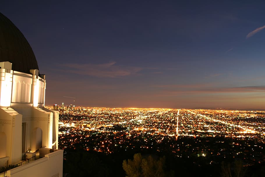 aerial photography of city lights, downtown, observatory, skyline