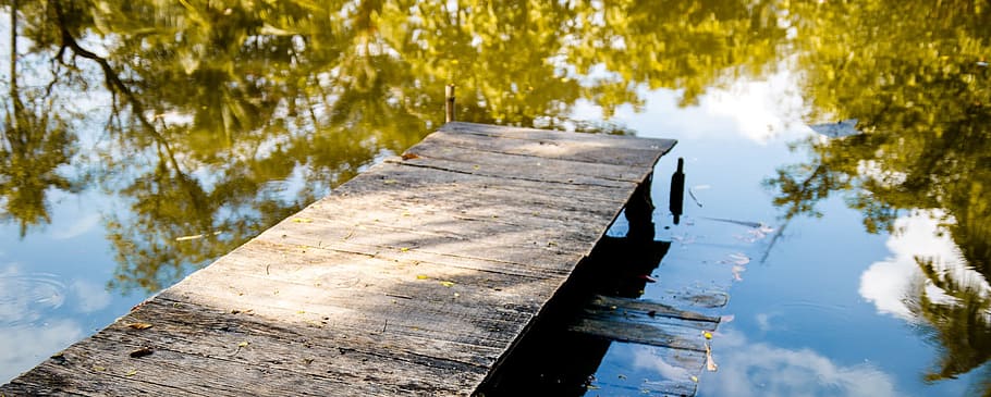 Pier, Dock, Water, Lake, Reflection, autumn, yellow, golden HD wallpaper