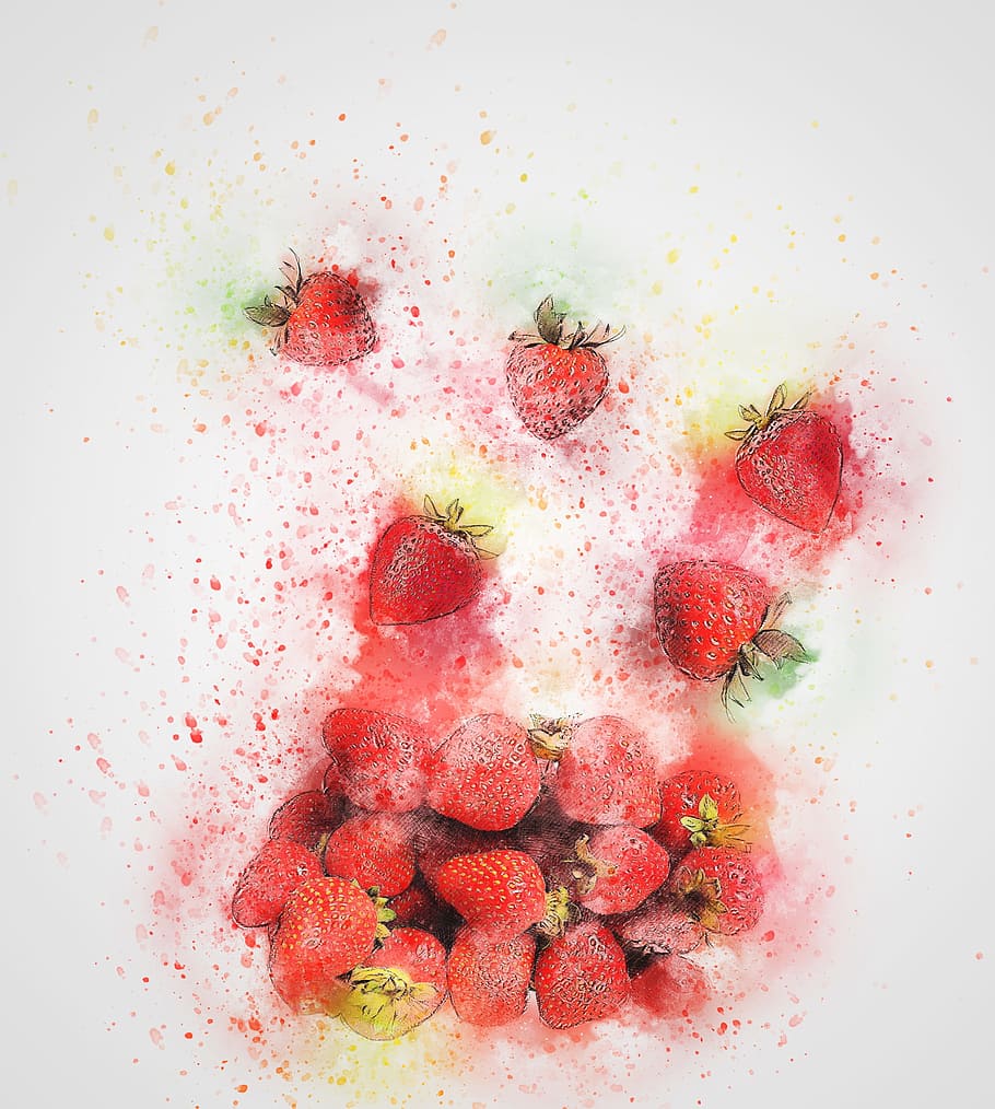 bundle of red strawberries painting, strawberry, fruit, nature HD wallpaper
