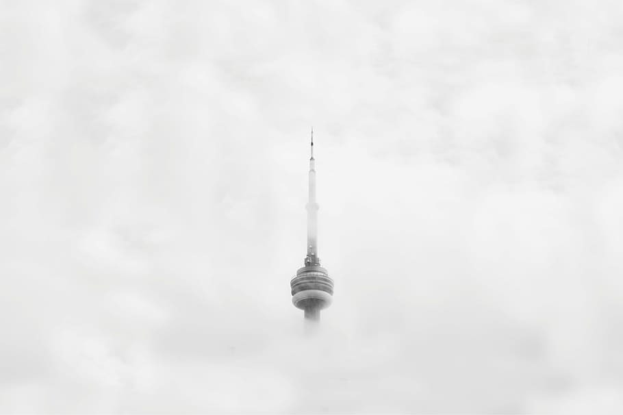 architecture, black-and-white, building, clouds, cloudy, skyscraper HD wallpaper