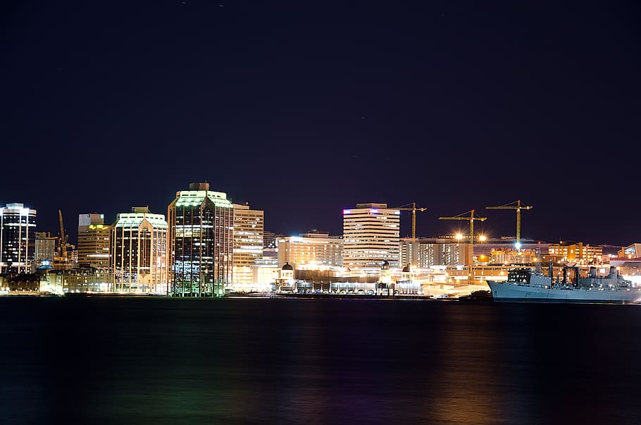 Halifax, City, Skyline, Nova Scotia, downtown, harbour, night, HD wallpaper