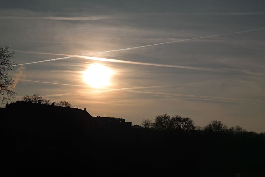 Sunset, Contrail, Clouds, sky, golden, sparkle, abendstimmung HD wallpaper