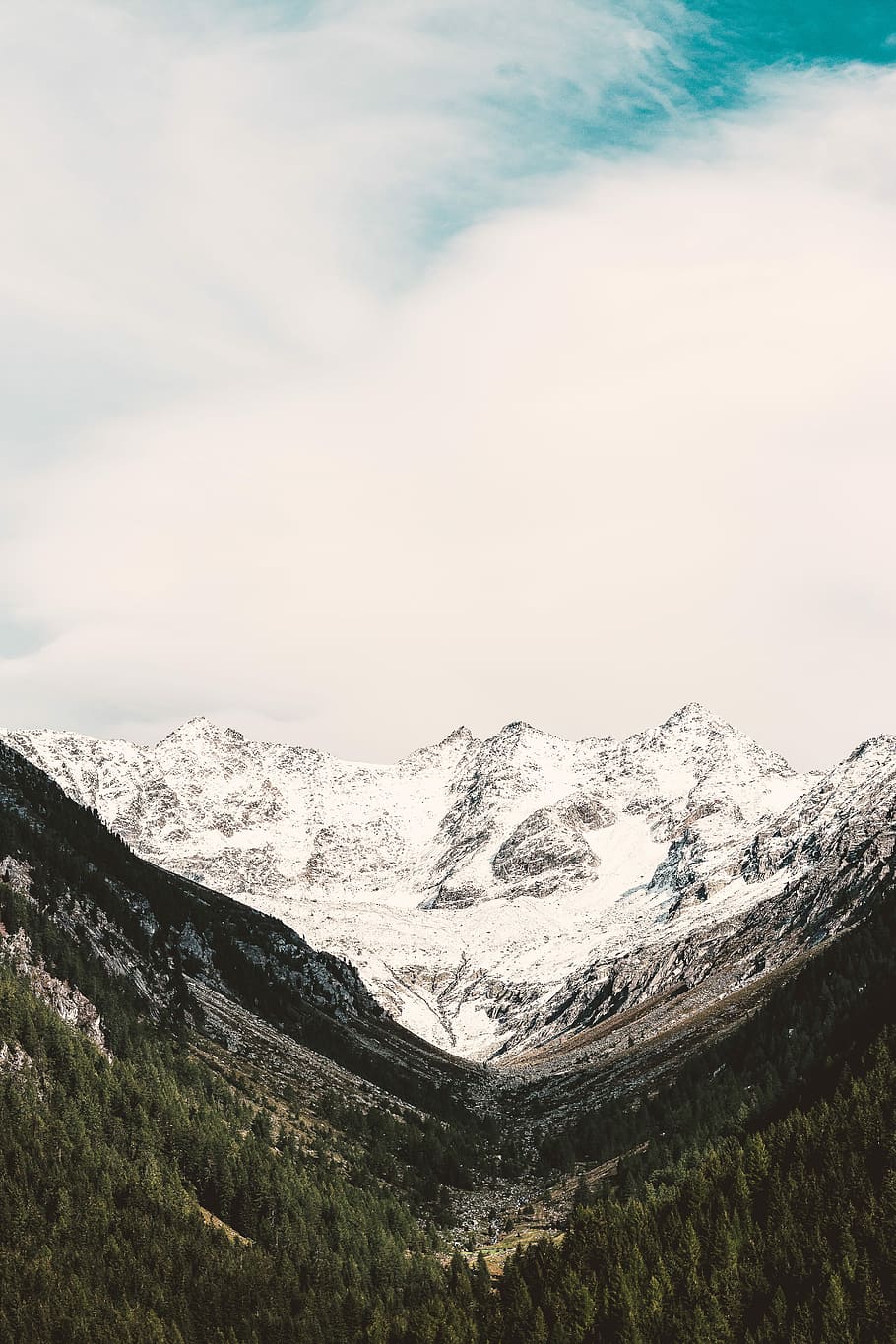landscape photography of snow covered mountains, snowy mountains and forest during daytime HD wallpaper
