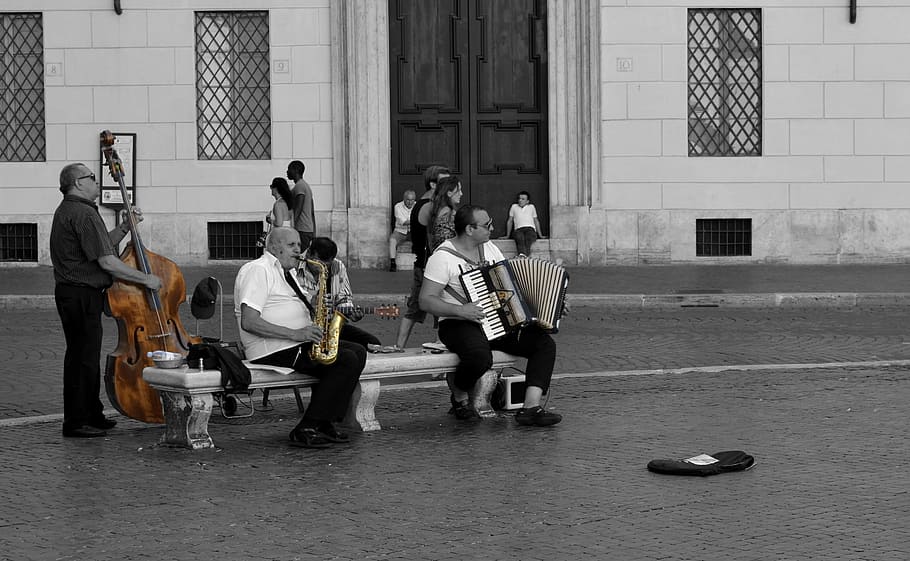 Italy, Rome, Buskers, Holiday, medium group of people, playing, HD wallpaper