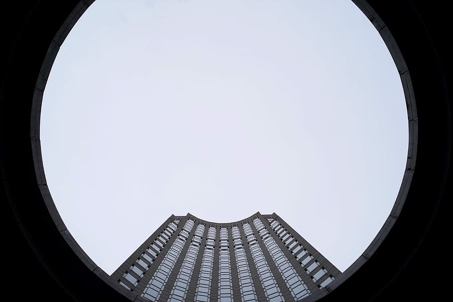 gray concrete building, high angle photo of gray high-rise building HD wallpaper