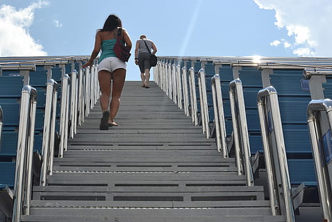 outdoors, stair, climb, two, stadium, couple, feet, day, travel HD wallpaper
