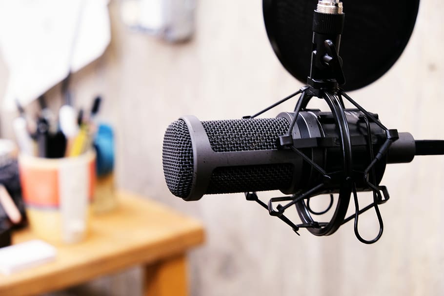 close-up photography of black condenser microphone, equipment HD wallpaper