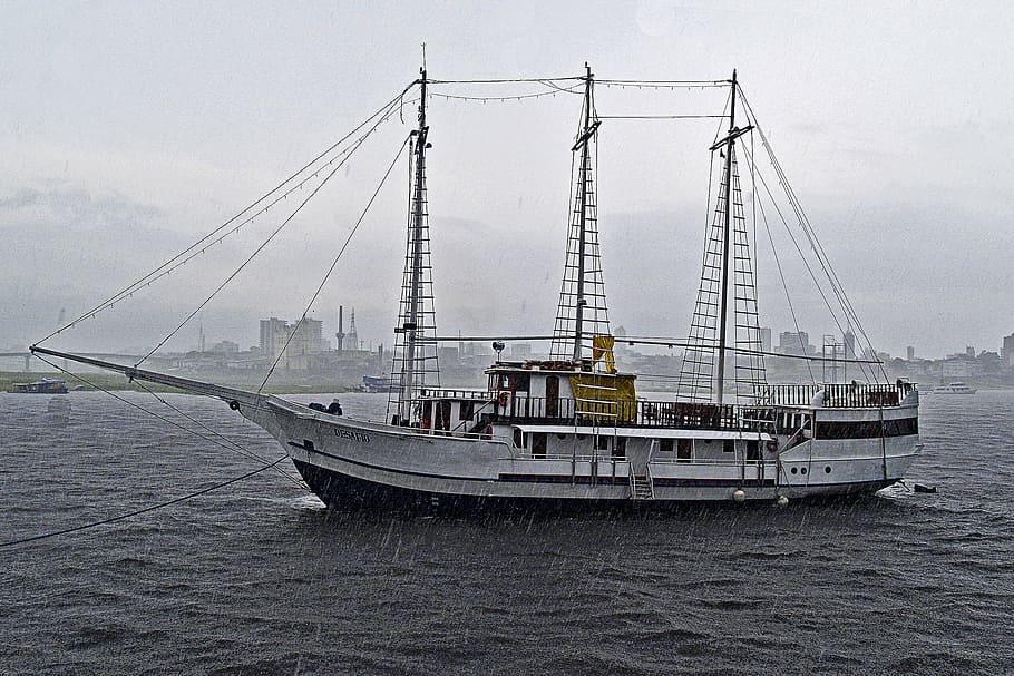 tern schooner, ship, boat, amazon, brazil, rainy, water, river HD wallpaper