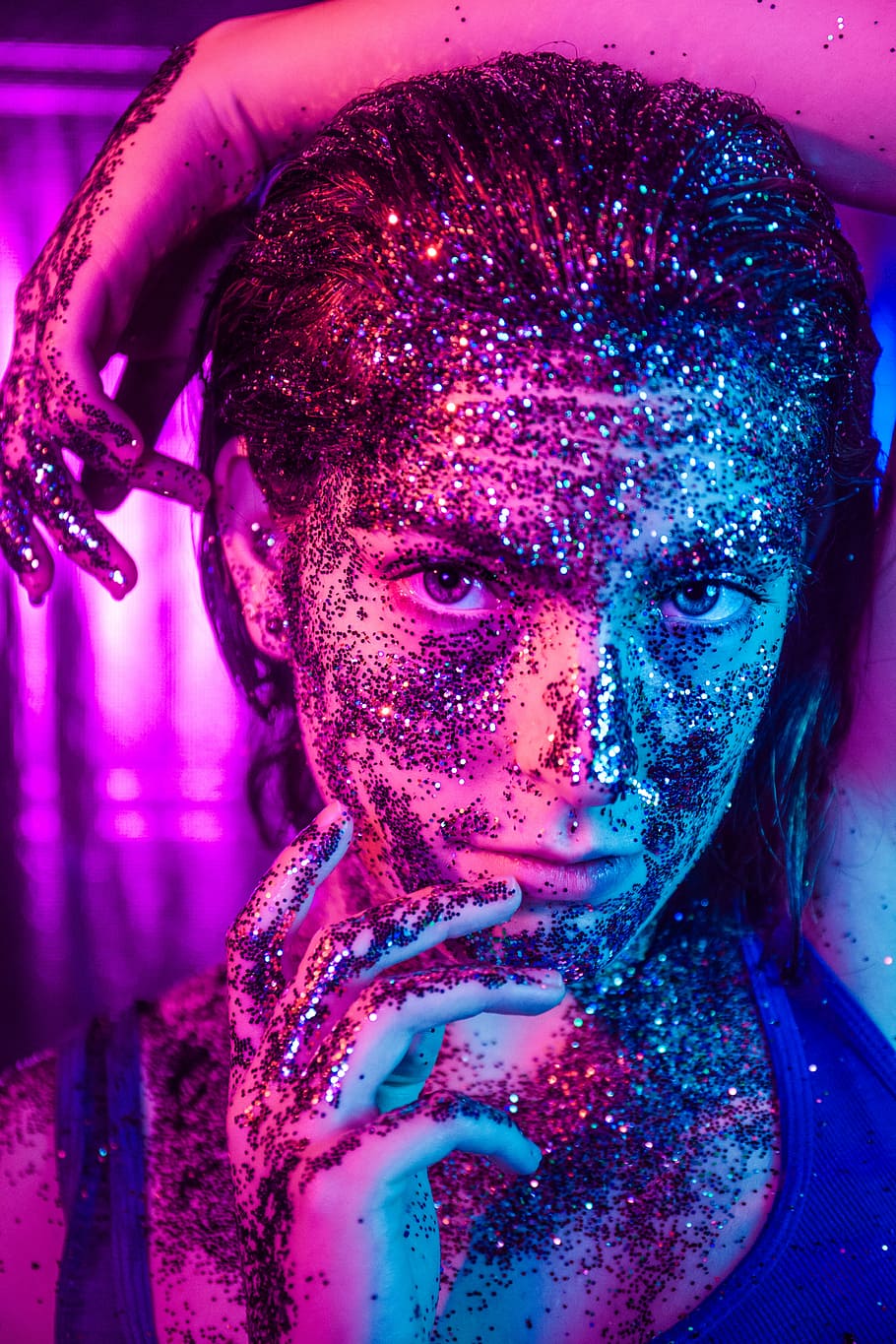 closeup photo of glitters on woman's face, sparkle, female HD wallpaper