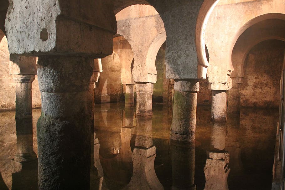 Cáceres, Cistern, Water, Reflection, arch, architecture, architectural column HD wallpaper