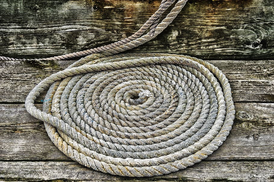 Grey Braided Rope on Wooden Plank, abstract, close-up, construction HD wallpaper