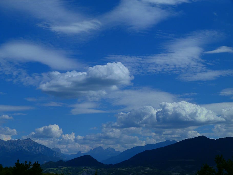 landscapes, sky, clouds, mountain, blue, nature, alps, summer HD wallpaper