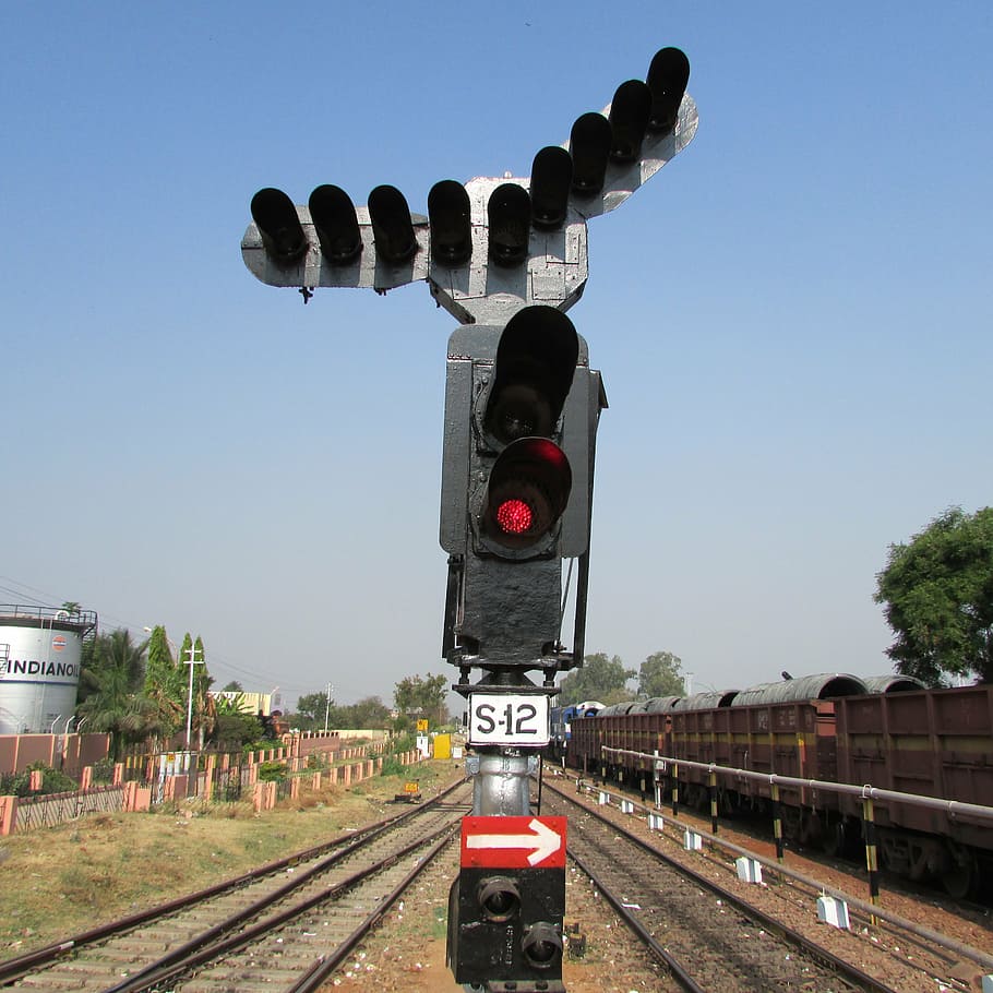 railway signal, hospet, india, train, track, transportation