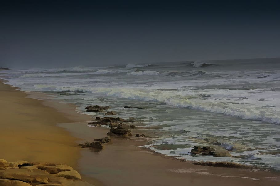 hurricane, beach, ocean, waves, sand, seashore, water, sky HD wallpaper