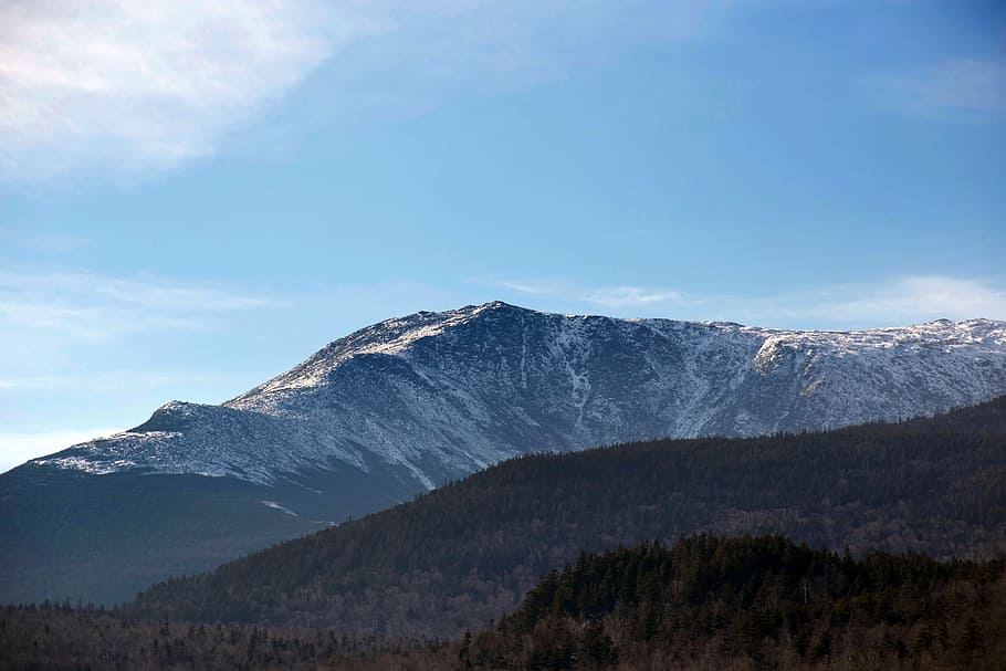 clouds, landscape, mountains, nature, sky, snow, trees, winter HD wallpaper