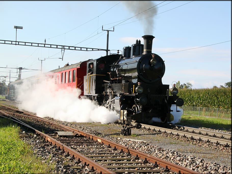 steam locomotive, railway, train, railway station, water vapor, HD wallpaper