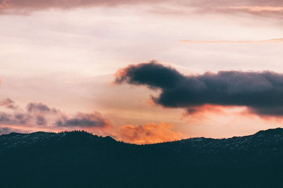 white clouds, silhouette of mountain under blue and white sky, HD wallpaper