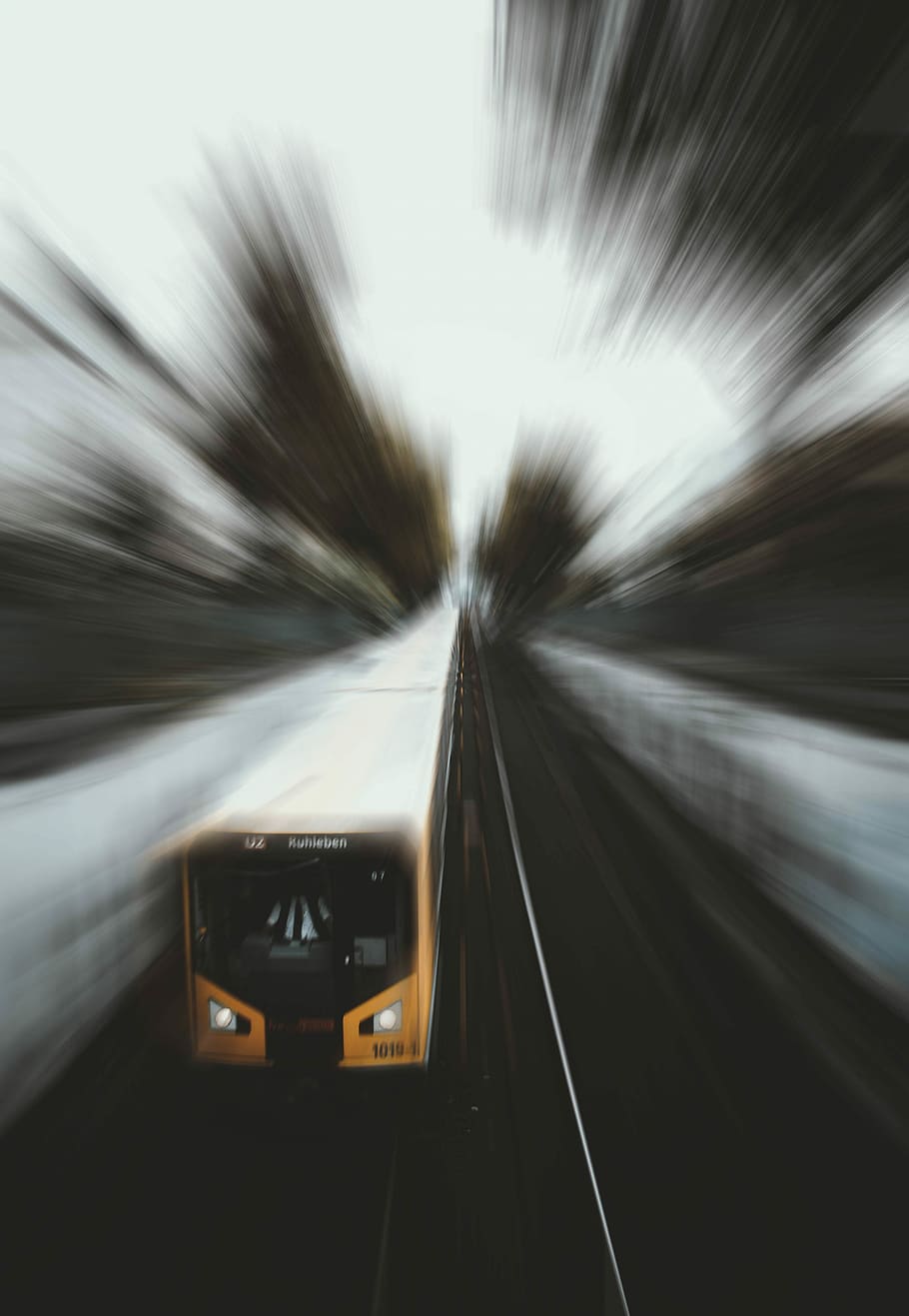 Fast Lane, timelapse photography of yellow transit train, motion HD wallpaper