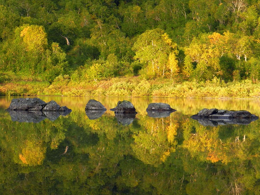 mountains, lake, forest, autumn, fall colors, clouds, evening HD wallpaper