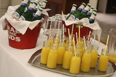 view of juice in glass bottles, wedding, drinks, beers, party HD wallpaper