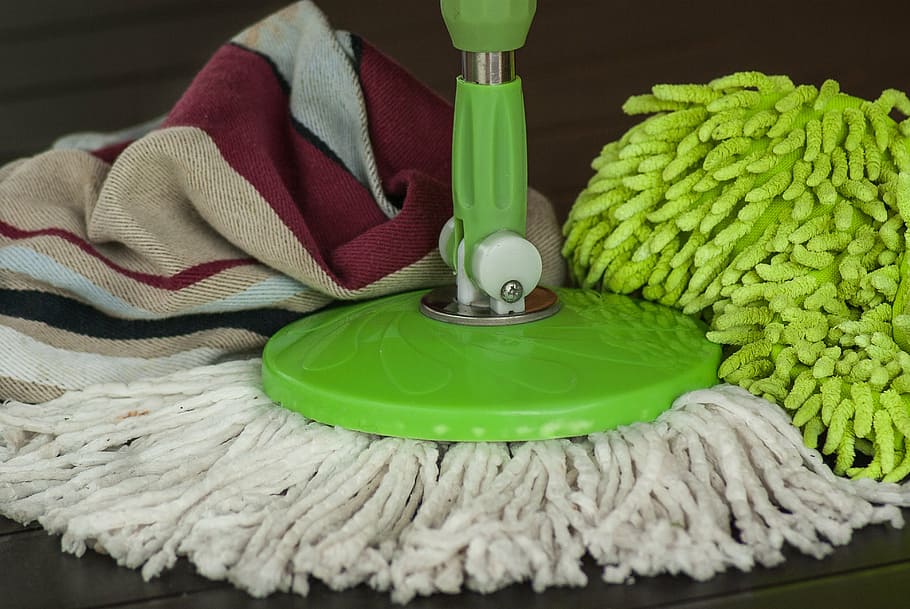 white and green floor mop, broom, household, dishcloth, cleaning, HD wallpaper