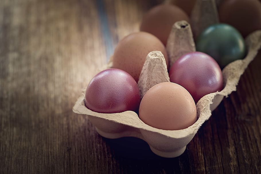 eggs on case placed on table, colorful, colorful eggs, easter eggs HD wallpaper