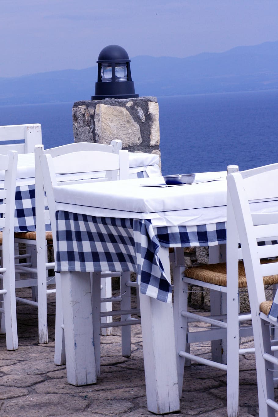 restaurant, eat, lunch, greece, blue, sea, holiday, tablecloth HD wallpaper
