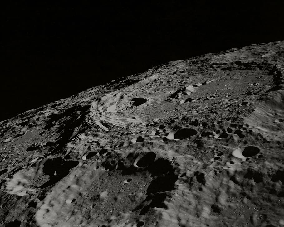 black rock fragment, moon, planet, place, black background, no people, HD wallpaper