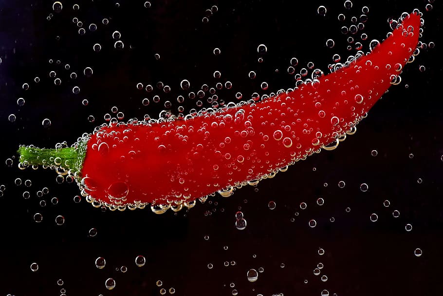 dark, macro, bubbles, pepper, chili, water, food and drink, red HD wallpaper